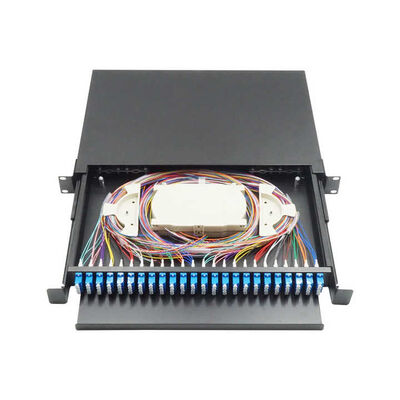 48-adriges schwarzes Schubladen-Anschlusskasten-Patchpanel 430 x 200 x 46 mm